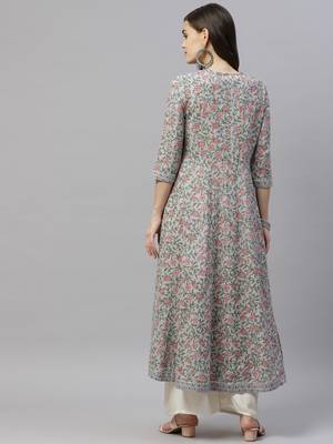 Womens Floral Print Ankle Length Anarkali Kurti 4