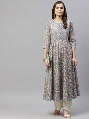 Womens Floral Print Ankle Length Anarkali Kurti 5