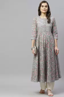 Womens Floral Print Ankle Length Anarkali Kurti