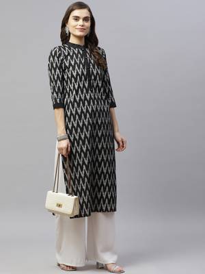 Womens Straight Ikkat Print Knee Length Kurti 4