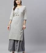 Women's Cotton Straight Floral Printed Kurta Palazzo Salwar Suit Set With Dori Tassels