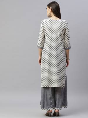 Women's Cotton Straight Floral Printed Kurta Palazzo Salwar Suit Set With Dori Tassels 5