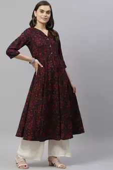 Women's Cotton Floral Print Anarkali Kurta Dress for Girl's