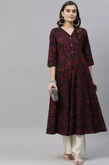 Women's Cotton Floral Print Anarkali Kurta Dress for Girl's