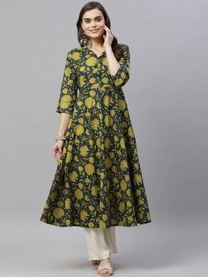  Cotton Floral Printed Anarkali Kurta for Women 1