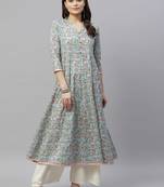 Women's Pure Cotton Floral Print Long Anarkali Kurta Dress