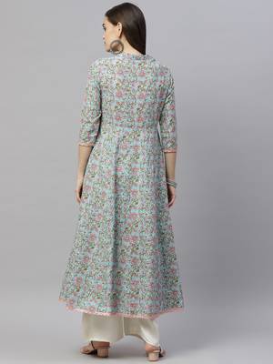 Women's Pure Cotton Floral Print Long Anarkali Kurta Dress 4
