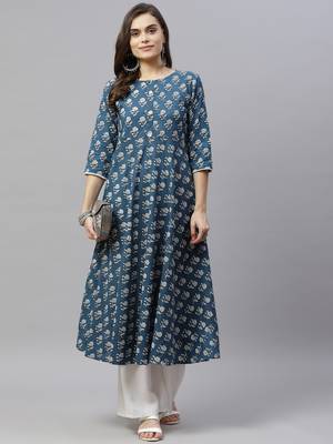 Women's Cotton Floral Print Anarkali Kurta 5