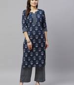 Women's Pure Cotton Floral Print Straight Kurta Palazzo Pant salwar suit Set