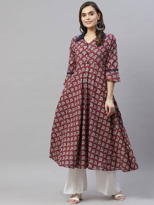 Women's Cotton Floral Print Anarkali Kurti 1