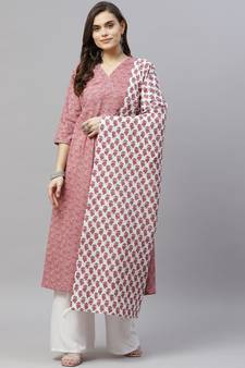 Womens Cotton Floral Print Anarkali Kurta with Dupatta