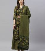 Womens Cotton Floral Print Straight Kurta Sharara Dupatta Set