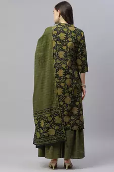 Womens Cotton Floral Print Straight Kurta Sharara Dupatta Set