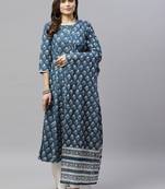 Womens Cotton Floral Print Anarkali Kurta with Dupatta