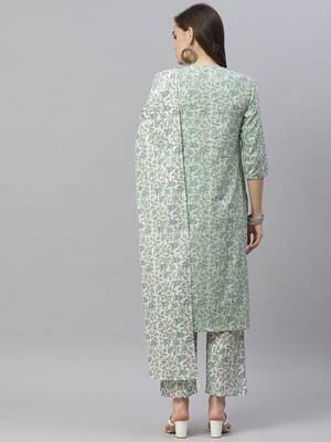 women Floral Printed straight angrakha cotton kurta palazzo with dupatta salwar suit set 4