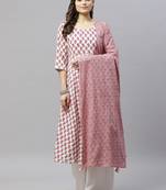  Cotton Floral Printed Anarkali Kurta with Floral Printed Dupatta for Womens/Girls