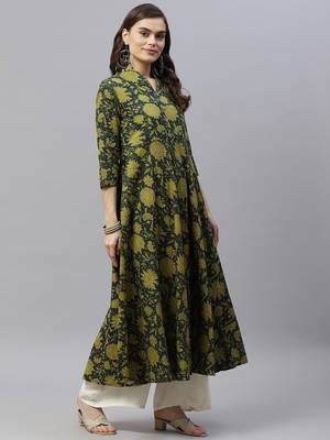  Cotton Floral Printed Anarkali Kurta with Gold Print Dupatta for Womens/Girls 3