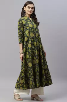  Cotton Floral Printed Anarkali Kurta with Gold Print Dupatta for Womens/Girls