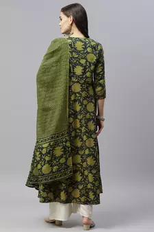  Cotton Floral Printed Anarkali Kurta with Gold Print Dupatta for Womens/Girls