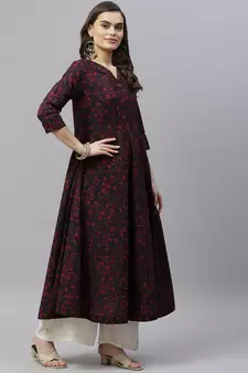  Cotton Floral Printed Anarkali Kurta with Gold Print Dupatta for Womens/Girls