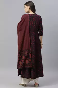  Cotton Floral Printed Anarkali Kurta with Gold Print Dupatta for Womens/Girls