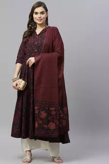  Cotton Floral Printed Anarkali Kurta with Gold Print Dupatta for Womens/Girls