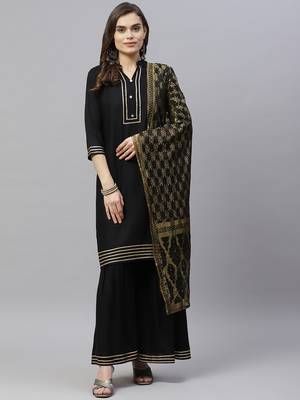 womens rayon solid kurta sharara and dupatta salwar suit set 1