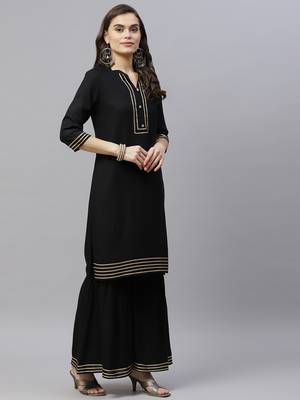 womens rayon solid kurta sharara and dupatta salwar suit set 3