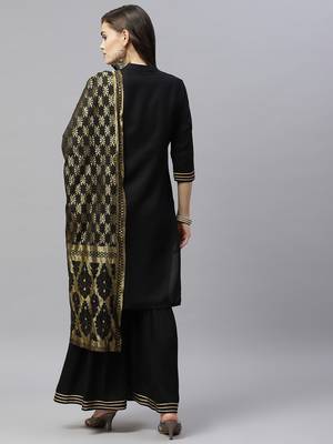 womens rayon solid kurta sharara and dupatta salwar suit set 4