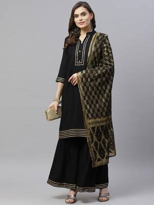 womens rayon solid kurta sharara and dupatta salwar suit set 5