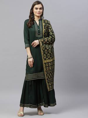 womens rayon solid kurta sharara and dupatta salwar suit set 1