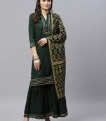 womens rayon solid kurta sharara and dupatta salwar suit set