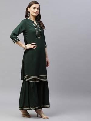 womens rayon solid kurta sharara and dupatta salwar suit set 3