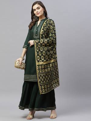 womens rayon solid kurta sharara and dupatta salwar suit set 5