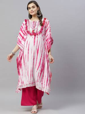 Womens Tie & Dye Rayon Kaftan Kurti Dress 1