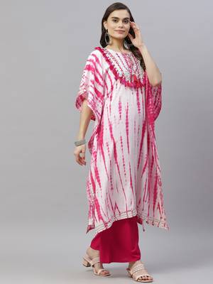 Womens Tie & Dye Rayon Kaftan Kurti Dress 2