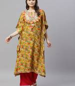 Womens Floral Printed Rayon Kaftan Kurti Dress