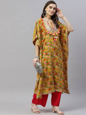 Womens Floral Printed Rayon Kaftan Kurti Dress 3