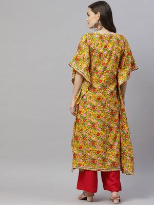 Womens Floral Printed Rayon Kaftan Kurti Dress 4