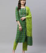 Womens Printed Embroidered Kurti Pant With Dupatta Set