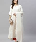 White Lucknowi Chikankari With Embroidery Cotton Kurta Partywear Gown With Dupatta