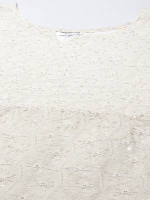 White Lucknowi Chikankari With Embroidery Cotton Kurta Partywear Gown With Dupatta 4