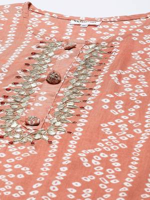 Women's Printed & Embroidered Straight Rayon Peach Kurta 4