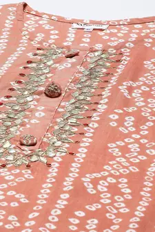 Women's Printed & Embroidered Straight Rayon Peach Kurta