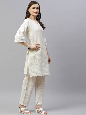 womens cotton printed Embroidery straight kurta and Pant Set 3