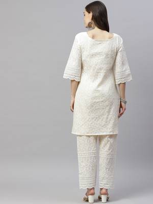 womens cotton printed Embroidery straight kurta and Pant Set 4