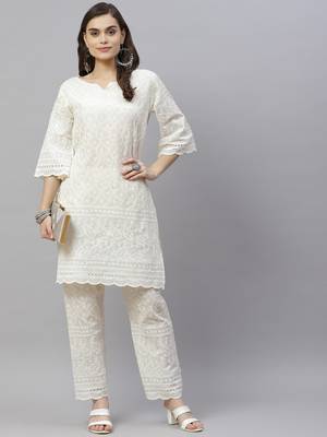 womens cotton printed Embroidery straight kurta and Pant Set 6