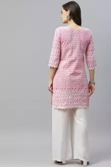 Pink Ethnic Motifs Embroidered Chikankari Kurti