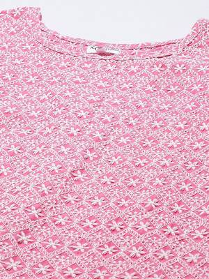 Pink Ethnic Motifs Embroidered Chikankari Kurti 4