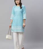 Blue Ethnic Motifs Embroidered Chikankari Kurti